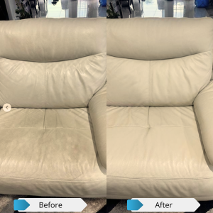 Devine Leather Cleaning Before & After fawn lounge