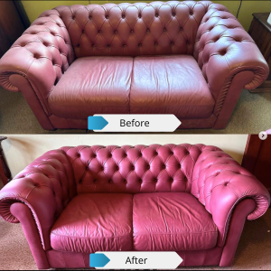 Devine Leather Cleaning Before & After red button leather lounge